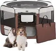 DONORO Dog Playpen 55" Portable Pet Play Pens for Medium Large Dogs, Foldable Exercise Kennel Tent Crate Indoor/Outdoor Travel Camping, Removable Top/Bottom (55"x55"x30"), 8