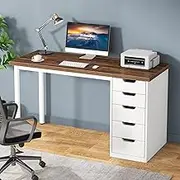 Tribesigns Computer Desk with 5 Drawers, 47 inches Rustic Brown Home Office Furniture Desk with Storage, Modern Simple Laptop Desk Study Writing Table for Small Spaces (Reversible Drawer Cabinet)