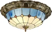 40/52cm Vintage Tiffany Style Ceiling Light Stained Glass Classic Antique Ceiling Lamp for Dining Living Room Stairway Foyer Entryway Home(D:40cm, Blue)