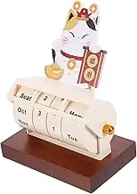 OFFSCH Cartoon Style Wooden Calendar Desktop Perpetual Calendar for Study Office Home Rotating Blocks