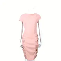 在飛比找Yahoo奇摩購物中心優惠-MOSCHINO 粉色抓皺設計短袖洋裝