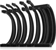 Asiahorse Black Grey Sleeved PSU Extension Cable Kit 16AWG Cotton Custom PC Mod