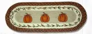 Braided Jute Hand Stenciled Oval Table Runner. Earth Rugs. HARVEST PUMPKIN