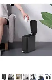 Qualiazero Trash Can, 1.3 Gallon Slim Step On Bathroom Trash Can, Black...