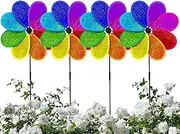 Wind Spinners for Garden,Wind Direction Indicators - Colorful Rainbow Sparkling Pinwheel, Set of 4 Flower Shape Yard Windmill for Lawn Decoration
