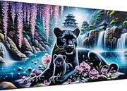 Ekuxom Large Diamond Art Kits for Adults, Waterfall Large Animal Diamond Painting Kits, Round Full Drill Leopard Diamond Dots Paintings Gem Crafts Wall Art Decor Gifts 27.5 X 15.7 inch