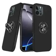 For Apple iPhone 16 Plus Silicon With Ring Stand Shockproof Case Heavy Duty Protective Back Cover (Black)