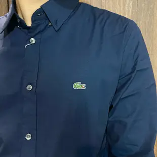 美國百分百【全新真品】Lacoste 鱷魚 素面 長袖襯衫 小LOGO 上衣 男 黑色/深藍 BF99