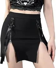 [NEAWEALY] Gothic Skirts for Women High Waist Punk Skirt Black Goth Skirt Mini A-line Skinny Split Half Body Steampunk Skirt Short Double Zip Dark Y2k Summer