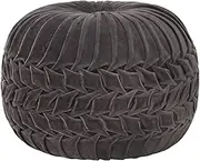 Anthracite Pouffe Cotton Velvet Smock Design, 40x30 cm - Ottoman Foot Rest for Couch, Footstool, Sofa Foot Rest, Foot Ottoman for Couch, Dark Gray Ottoman, Foot Rest Stool