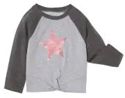 Wonder Nation Girls Raglan Sleeve Tie Front Shirt with Flip Sequin Star