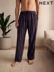 Black Striped Linen Blend Woven Pyjamas Bottoms (AK7095) | $33