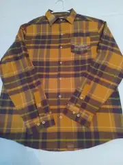 Cakeworthy Scooby Doo Mustard & Brown Plaid check Unisex Flannel Shirt Large NWT
