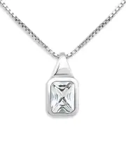 Aqua Emerald Cut Cubic Zirconia Pendant Necklace in Sterling Silver, 16-18 - Exclusive
