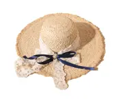 C35 Ladies Spring/Summer Lace Bowknot Raffia Straw Hat Fashion Fringe Big Eaves Sunscreen Sun Hat Seaside Holiday Beach Hat