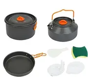 Camping Utensils Cooking Set - Compact Pot and Pan Kit,Outdoor Non-Stick Camping Kitchen Pan and Pot for Picnic, Hiking, and Fishing