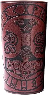 [YFXLTYZ] Viking Bracers Cuff Bracelet Wrist Guard Hammer Pattern PU Leather Punk Leather Cuff Bracelet for Viking Party Horsing Riding Cosplay Unisex