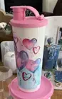 Tupperware Hearts Tumbler 16 oz. Liquid Tight Flip Top Seal Pink New