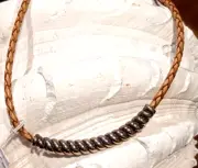 19" Braided Genuine Leather Cord Necklace Silver Metal Slide Bar Lobster Clasp