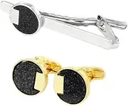 [JYHLSHBA] Cufflinks For Men 1 Pair Round Starry Sky Matte Cufflinks Tie Clip Men'S And Women'S French Shirt Cufflinks Tie Clip Set