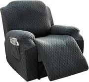 KKRAUS Chair for Slip Cover Electric Recliner Chair Cover Jacquard Sofa Cover Non-Slip Furniture Protector with Pockets Stretch Soft Cover for Recliner Washable(1-Seater,Dark Gray)