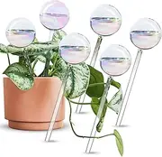 [6 PCS] Light Iridescent Rainbow Gradient Color Clear Glass Self-Watering System Spikes, Aqua Globes Automatic Plant Waterer Bulbs