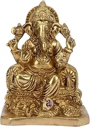 [Artvarko] Asta Dhatu (8 Metals) Made Shri Ganesh Bhagwan Moorti Idol Brass Ganapati Vinayak Bighna Harta Murti for Home Decor Office Good Luck Mandir Temple Success and Prosperity Height 6.5 Inches