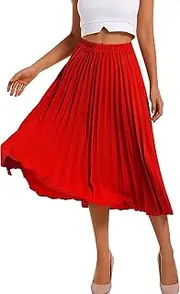[ZHANCHTONG] Women's Leopard Print Elastic Waist Pleated A-Line Midi Long Skirts