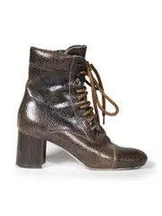 Brown Leather Cracked Effect Ankle Boots