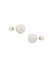 Shashi Swarovski Pearl Double Ball Front to Back Earrings in 14K Gold Plated