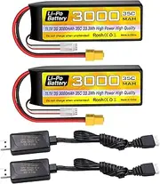 2PCS 3S Lipo Battery 11.1V 3000mAh 35C with XT60 Plug and USB Charging Cable Suitable for RC Car, Truck, Remote Control Boat, RC Brushless Quadcopter, FPV Drone Battery