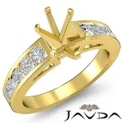 Oval Shape Semi Mount Channel Set Diamond Engagement Ring 14k Yellow Gold 0.75Ct