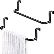 2 Pieces Metal Towel Bar Kitchen Cabinet Steel Towel Rack Bar for Hanging on Inside or Outside of Doors, Home Kitchen Bathroom(Black)