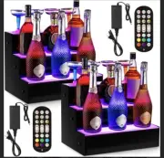 Qunclay 2 Pack LED Lighted Liquor Bottle Display Shelf 16 Inch 3 Step Acrylic