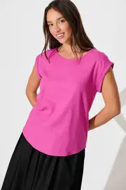 Rejina Top Cap Sleeve in Hot Pink Linen Blend 8