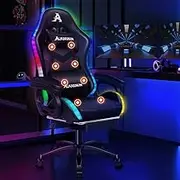 ALFORDSON Gaming Office Chair with 12 RGB LED Lights & 8 Point Massager, Leather Executive Racing Computer Chair with Lumbar Support Footrest and High Back, Ergonomic Desk Chair for Office Gamer Black