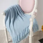 130*200cm Cozy Decorative Knit Woven Throw Blanket Sofa Throw Bed Throw Bed Blanket - Blue
