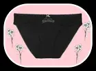L NOIR Dk Black Dot Mesh Gold Bow Stretch Cotton Victoria's Secret BIKINI Panty