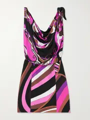 [PUCCI] PUCCI - Knotted Draped Printed Satin And Cady Mini Dress - Pink - IT48 IT 48 Pink