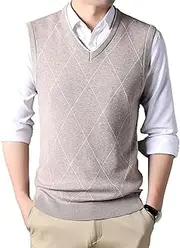 [JEShifangjiusu] Mens V-Neck Knitted Sweater Lightweight Sleeveless Pullover Knitwear Vest Solid Plain Loose Fit Sweater Tops