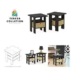 Andrey Set of 2 End / Side Table / Night Stand / Bedside Table with Bin Drawe...