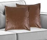 2Pcs Faux Leather Throw Pillow Case,Faux Leather Pillow Cover,PU Leather Pillow Case,Faux Leather Cushion Cover,Decorative Faux Leather Throw Pillow Cover for Home Couch Sofa (Brown+Square)