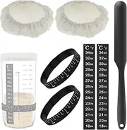 7 Pcs Sourdough Starter Kit Sourdough Starter Accessories Kit with Cloth Covers Temperature and Date Marked Feeding Bands and Scraper Replacement Sourdough Starter Kit for 3-4 Inches Jars