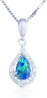 [Masterpiece] Australia Silver Opal Jewellery for Women| Halo Opal Triplet 8x5mm pearshape Silver Pendant Necklace Cluster| Sterling Silver Necklace Chain 45-50cm|Birthstone Opal Necklace Gift