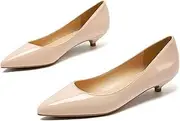 [ZIRIA] Leather Pumps Women Classic Low High Heels White Nude Color Work Pointed Toe Office Dress Shoes