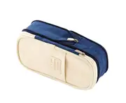 Minimalist Style Pencil Bag Large Capacity Canvas Classic Pocket Pen Pencil Case for School-Navy Blue
