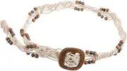 [Baluue] Women Boho Waist Belt: Decorative Woven Rope Belt With Wood Beads Adjustable Belly Chain Tassel Waistband For Dresses Jeans Country Concert Outfit