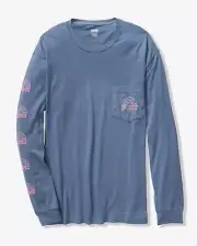Victoria Secret Pink Campus Long Sleeve Ringer Tee Old School Blue Medium