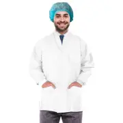 Disposable Lab Jacket, 33" Long White XX-Large - Pack of 100, SMS 50 gsm, Collar