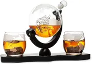Whiskey & Wine Decanter Globe World Set Globe Glasses Anniversary Birthday